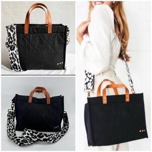 PS It's What's Inside Black Quilted Tote Bag Leopard Print Guitar Strap